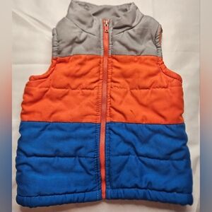 Wonder Kids Boys Orange, Blue And Gray Puffy Vest With Full Zipper Size 3T